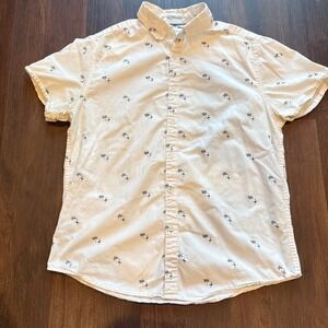 Resortwear Cream Flamingo Palm Tree Print Short Sleeve Button Up Shirt Mens M
